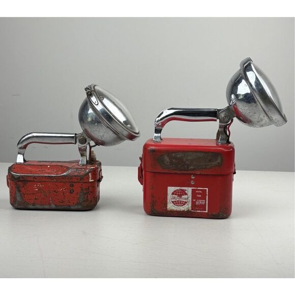 Vtg Teledyne Big Beam 266 Red Metal Flashlights Lantern Combo Railroad Untested - Picture 1 of 13
